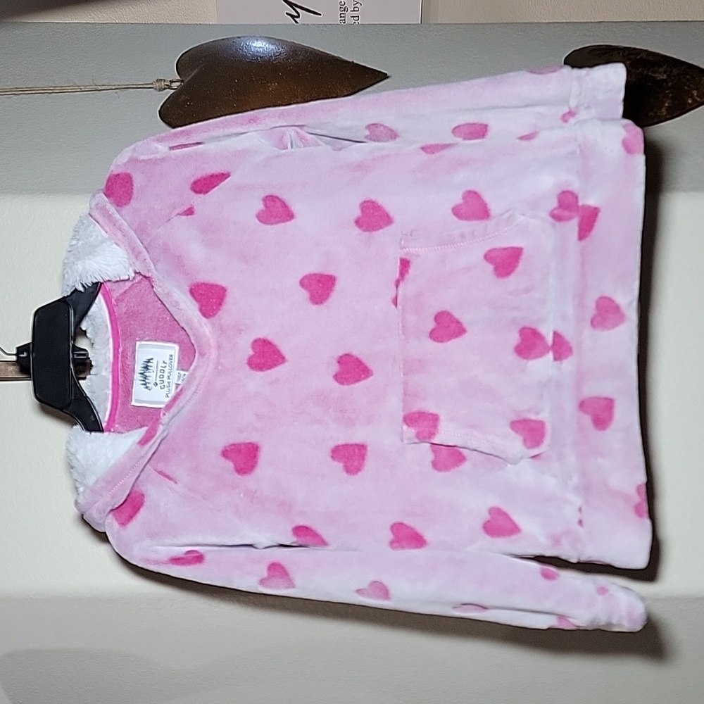 Girls CUDDLY PLUSH PULLOVER Long Sleeve Heart Design Kangaroo Pouch Pink 14/16